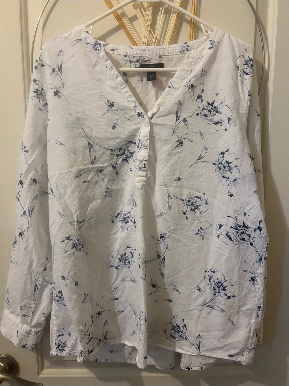 GAP White Blouse with Navy Floral Print